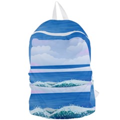 Illustration Landscape Sea Ocean Waves Beach Blue Foldable Lightweight Backpack by Mog4mog4