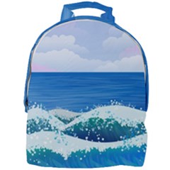 Illustration Landscape Sea Ocean Waves Beach Blue Mini Full Print Backpack by Mog4mog4