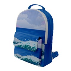 Illustration Landscape Sea Ocean Waves Beach Blue Flap Pocket Backpack (large) by Mog4mog4