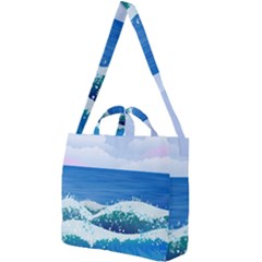 Illustration Landscape Sea Ocean Waves Beach Blue Square Shoulder Tote Bag by Mog4mog4