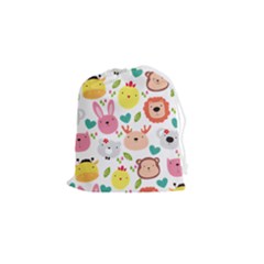 Cute Animals Cartoon Seamless Background Drawstring Pouch (small) by Bakwanart