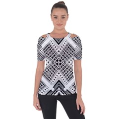 Black And White Modern Texture Seamless Print Fabric Pattern Shoulder Cut Out Short Sleeve Top by Bakwanart