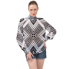 Black And White Modern Texture Seamless Print Fabric Pattern High Neck Long Sleeve Chiffon Top by Bakwanart