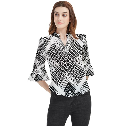 Black And White Modern Texture Seamless Print Fabric Pattern Loose Horn Sleeve Chiffon Blouse by Bakwanart