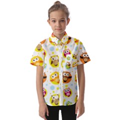 Owl Bird Cartoon Kids  Short Sleeve Shirt by Bakwanart