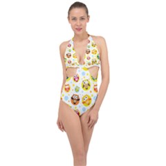 Owl Bird Cartoon Halter Front Plunge Swimsuit by Bakwanart