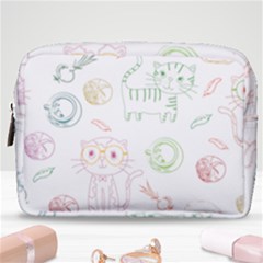 Cats And Food Doodle Seamless Pattern Make Up Pouch (medium) by Bakwanart