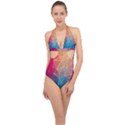 Multicolored Geometric Origami Idea Pattern Halter Front Plunge Swimsuit View1