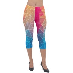 Multicolored Geometric Origami Idea Pattern Lightweight Velour Capri Leggings  by Bakwanart