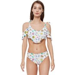 Summer Pattern Colorful Drawing Doodle Ruffle Edge Tie Up Bikini Set	 by Bakwanart