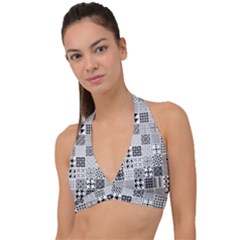 Black And White Geometric Patterns Halter Plunge Bikini Top by Bakwanart