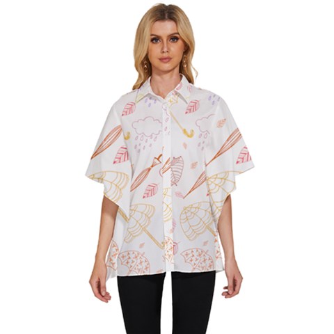 Weather Umbrella Rain Cloud Seamless Doodle Pattern Women s Batwing Button Up Shirt by Bakwanart