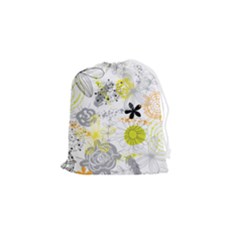 Doodle Flowers Hand Drawing Pattern Drawstring Pouch (small) by Bakwanart