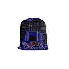 Blue Computer Monitor With Chair Game Digital Wallpaper, Digital Art Drawstring Pouch (small) by Bakwanart