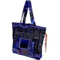 Blue Computer Monitor With Chair Game Digital Wallpaper, Digital Art Drawstring Tote Bag View1