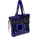 Blue Computer Monitor With Chair Game Digital Wallpaper, Digital Art Drawstring Tote Bag View2