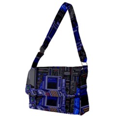 Blue Computer Monitor With Chair Game Digital Wallpaper, Digital Art Full Print Messenger Bag (l) by Bakwanart