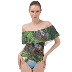 Green Village Miniature Technology Off Shoulder Velour Bodysuit  by Bakwanart