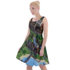 Green Village Miniature Technology Knee Length Skater Dress by Bakwanart