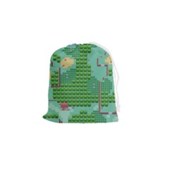 Green Retro Games Pattern Drawstring Pouch (small) by Bakwanart