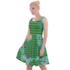 Green Retro Games Pattern Knee Length Skater Dress by Bakwanart