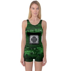 Technology Computer Chip Electronics Industry Circuit Board One Piece Boyleg Swimsuit by Bakwanart