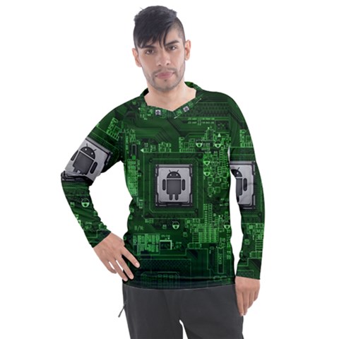 Technology Computer Chip Electronics Industry Circuit Board Men s Pique Long Sleeve Tee by Bakwanart