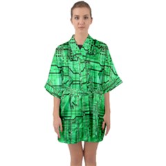 Green Circuit Board Computer Half Sleeve Satin Kimono  by Bakwanart