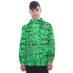 Green Circuit Board Computer Men s Front Pocket Pullover Windbreaker by Bakwanart