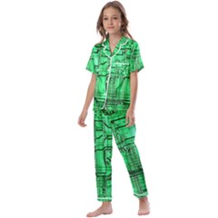 Green Circuit Board Computer Kids  Satin Short Sleeve Pajamas Set by Bakwanart