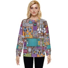 Pattern Design Art Techno Dj Music Retro Music Device Hidden Pocket Sweatshirt by Bakwanart