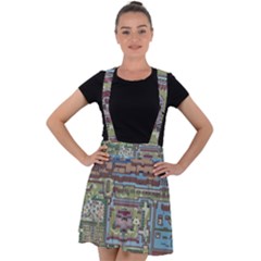 Arcade Game Retro Pattern Velvet Suspender Skater Skirt by Bakwanart