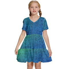 Blue And Green Circuit Board Wallpaper Circuit Board Sketch Kids  Short Sleeve Tiered Mini Dress by Bakwanart