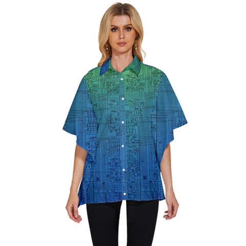 Blue And Green Circuit Board Wallpaper Circuit Board Sketch Women s Batwing Button Up Shirt by Bakwanart