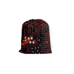 Red Computer Circuit Board Drawstring Pouch (small) by Bakwanart