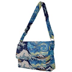 The Great Wave Of Kanagawa Painting Hokusai, Starry Night Vincent Van Gogh Full Print Messenger Bag (s) by Bakwanart