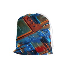 Gray Circuit Board Electronics Electronic Components Microprocessor Drawstring Pouch (large) by Bakwanart