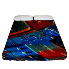 Gray Circuit Board Electronics Electronic Components Microprocessor Fitted Sheet (queen Size) by Bakwanart