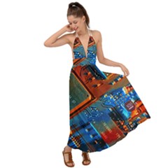 Gray Circuit Board Electronics Electronic Components Microprocessor Backless Maxi Beach Dress by Bakwanart