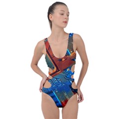 Gray Circuit Board Electronics Electronic Components Microprocessor Side Cut Out Swimsuit by Bakwanart