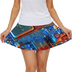 Gray Circuit Board Electronics Electronic Components Microprocessor Women s Skort by Bakwanart