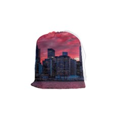 Skyline Sunset United States Reflection Usa,new York Manhattan Drawstring Pouch (small) by Bakwanart