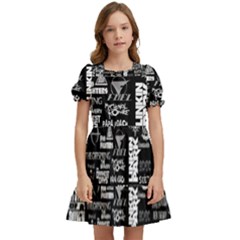 Music Pattern Black White Kids  Puff Sleeved Dress by 99art