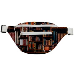 Assorted Title Of Books Piled In The Shelves Assorted Book Lot Inside The Wooden Shelf Fanny Pack by 99art