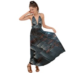 Architectural Design Abstract 3d Neon Glow Industry Backless Maxi Beach Dress by 99art