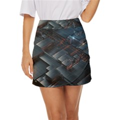 Architectural Design Abstract 3d Neon Glow Industry Mini Front Wrap Skirt by 99art