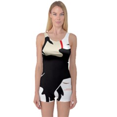 Bat Broom Broomstick One Piece Boyleg Swimsuit by 99art