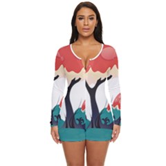 Tree-art-trunk-artwork-cartoon Long Sleeve Boyleg Swimsuit by 99art