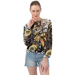 Scooter-motorcycle-boot-cartoon-vector Banded Bottom Chiffon Top by 99art