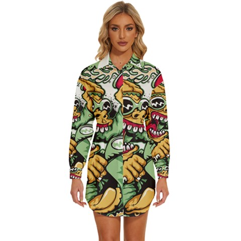 Scooter-motorcycle-graffiti Womens Long Sleeve Shirt Dress by 99art